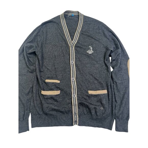 J Lindeberg Cardigan Sweater Mens XXL Fits Sz LARGE Gray Elbow Patch Pinehurst - Picture 1 of 14